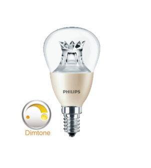  Philips dimtone Master LED kogel dimtone E14(kleine fitting) dimbaar van 3000K-2200K 4Watt (25W) 100° LED kogel