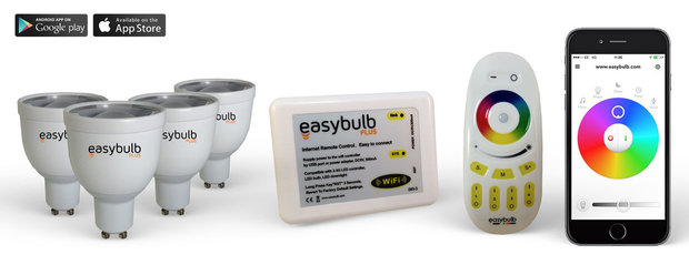4 Easybulb GU10 RGBW WiFi LED lamp Spotlight Bundle Wifi Box and Remote Control