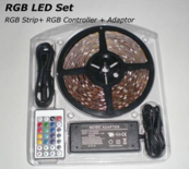 Set Outdoor LED strip flexibel multi colour RGB 7,2 watt per meter IP65 incl controller (afstandsbediening) en voeding