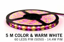 Set LED strip flexibel multi colour+warm wit RGBW 14,4 watt per meter IP20 incl controller (afstandsbediening) en voeding 