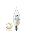Philips dimtone Master LED kaars bended tip dimtone E14(kleine fitting) dimbaar van 3000K-2200K 4Watt (25W) 100° kaars bended tip